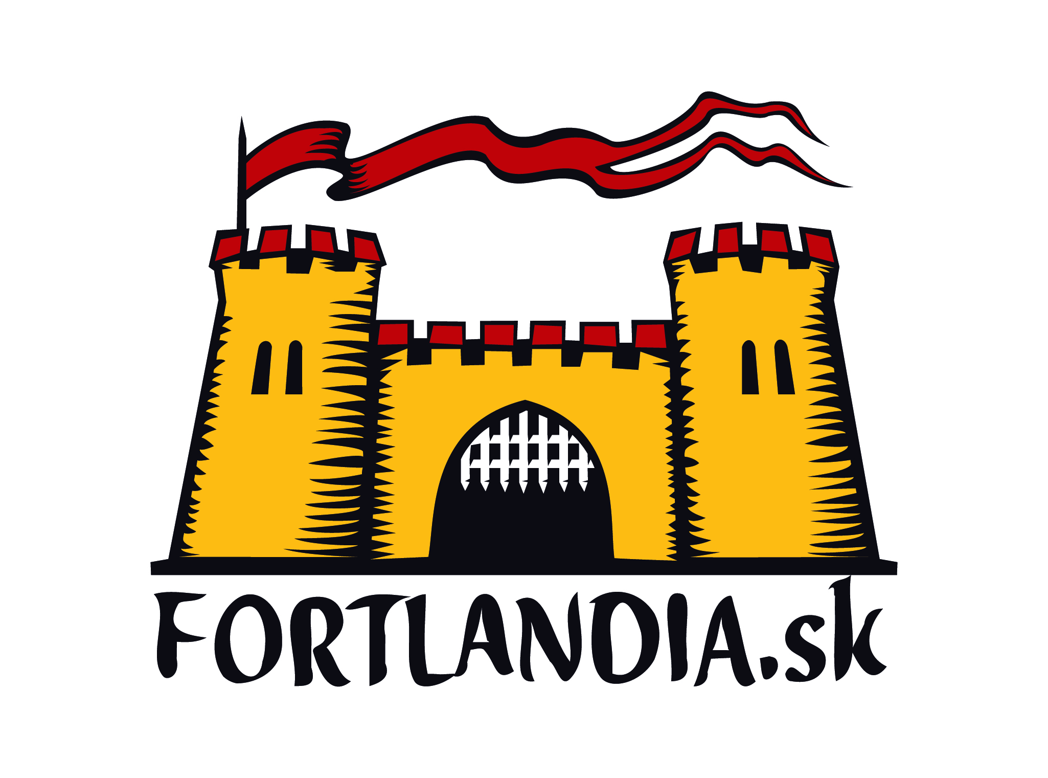 The logo and text FORTLANDIA.sk refer to a Slovak medieval and airsoft summer camp for children.