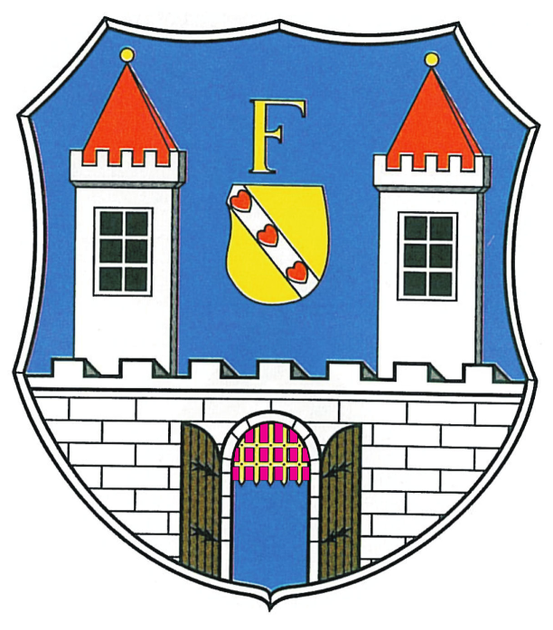Coat of arms of the town of Blšany. Blšany is a town in the Louny district in the Ústí Region of the Czech Republic. The emblem depicts a town gate with open doors and two towers.