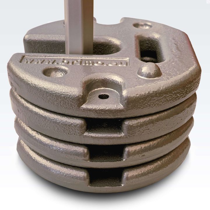 Set of 4 pieces of gray steel weight plates for tent