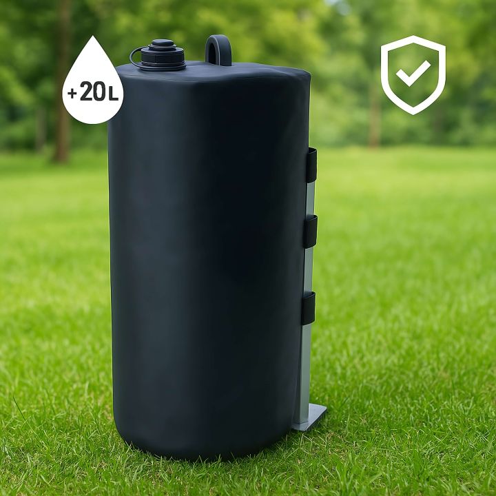 Water weight bag for tent on grassy surface for couples tents