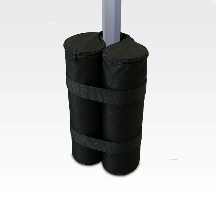 Detail of the sand weight attached to the leg of the folding tent