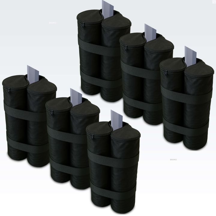 Complete set of black sand weight bags for anchoring a folding tent